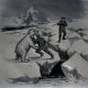 gammel tegnig vise mann som kjemper mot isbjørn på to ben