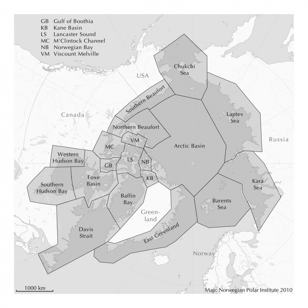 Kart som viser inndeling av ulike isbjørnbestander