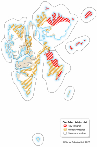 kart som viser hiområder for isbjørn