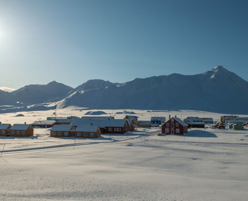 snelandskap med bygninger